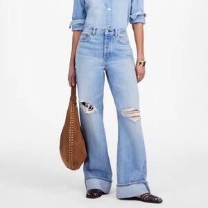 NWT Madewell Petite Low-Slung Baggy Jeans Light Wash Distressed Wide Leg 31P